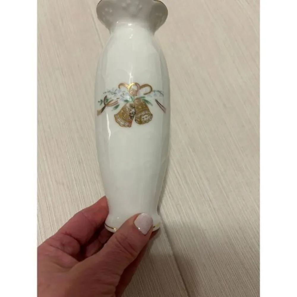 Lefton 50th Anniversary Porcelain Vase Elegant Floral Gold‎ Trim Collectiblech
